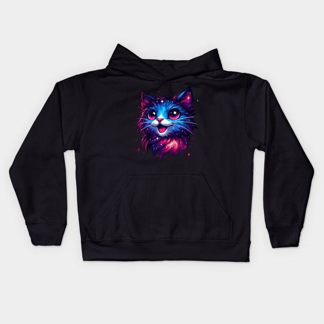 Kawaii Cosmic Cat in Stars Kids Hoodie by TomFrontierArt